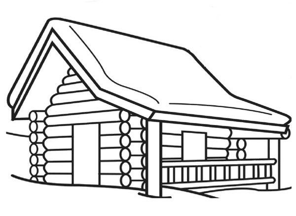 Wooden House Winter Snow coloring page for children