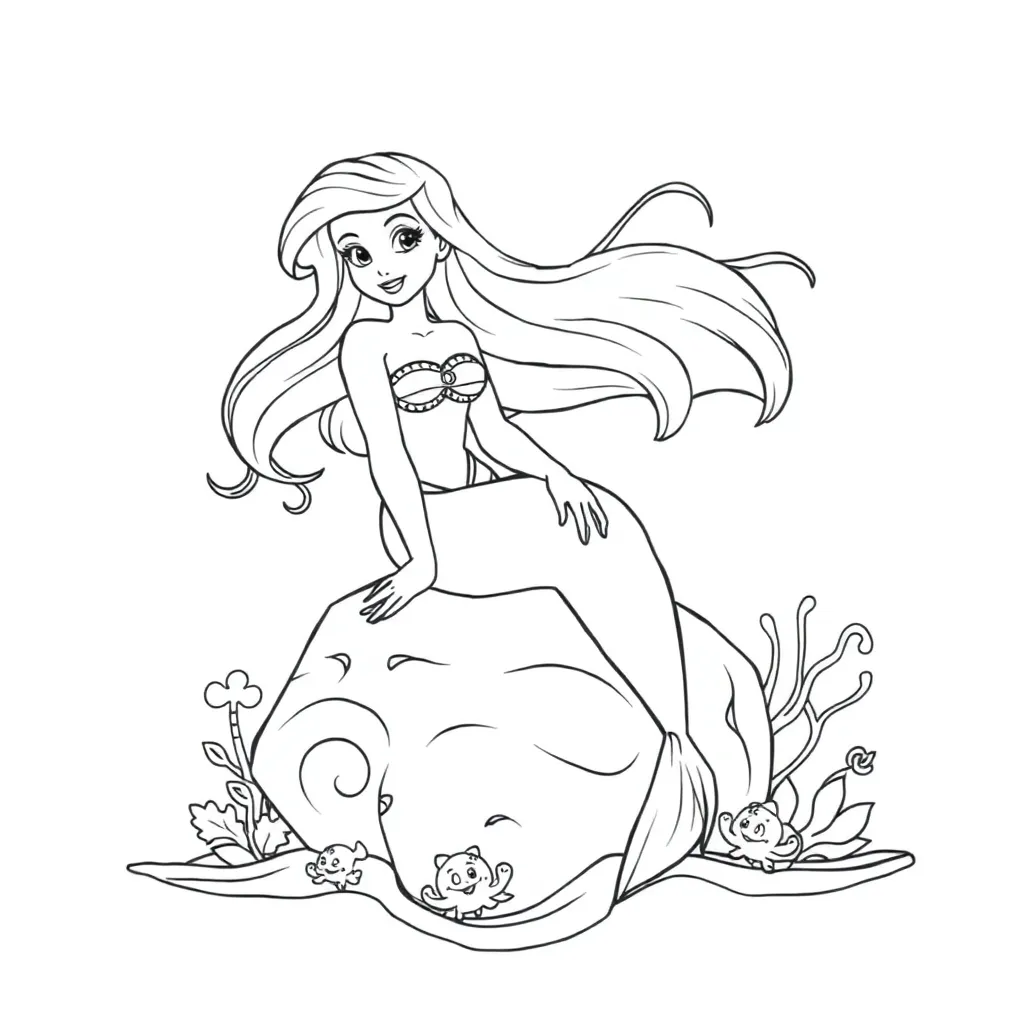 Zeemeermin Ariel Disney Prinses Roodharige Schoonheid Onderwaterwereld coloring page for children