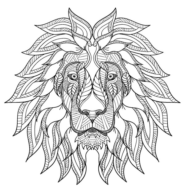 Zentangle Lions Head coloring page for children
