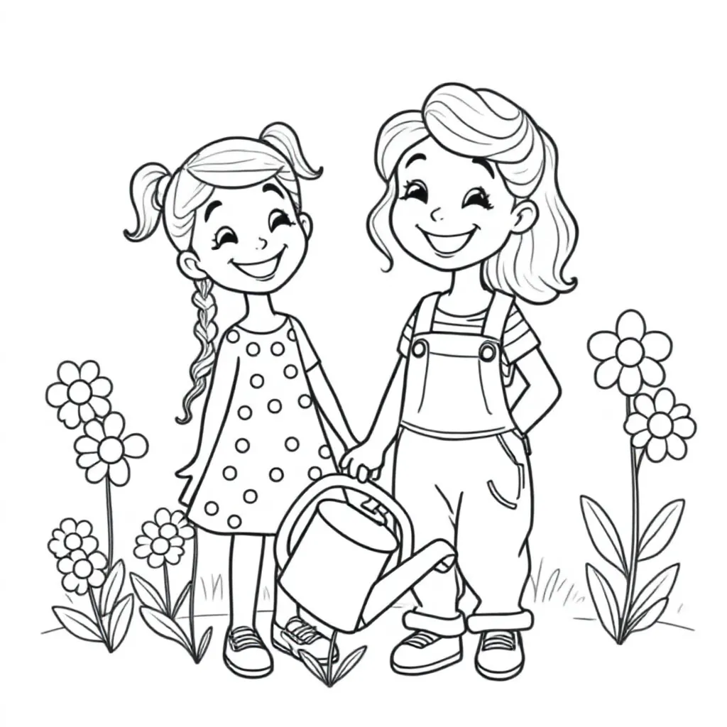 Feuille de coloriage gratuite Soeurs sucrées Feuille de coloriage pour enfants