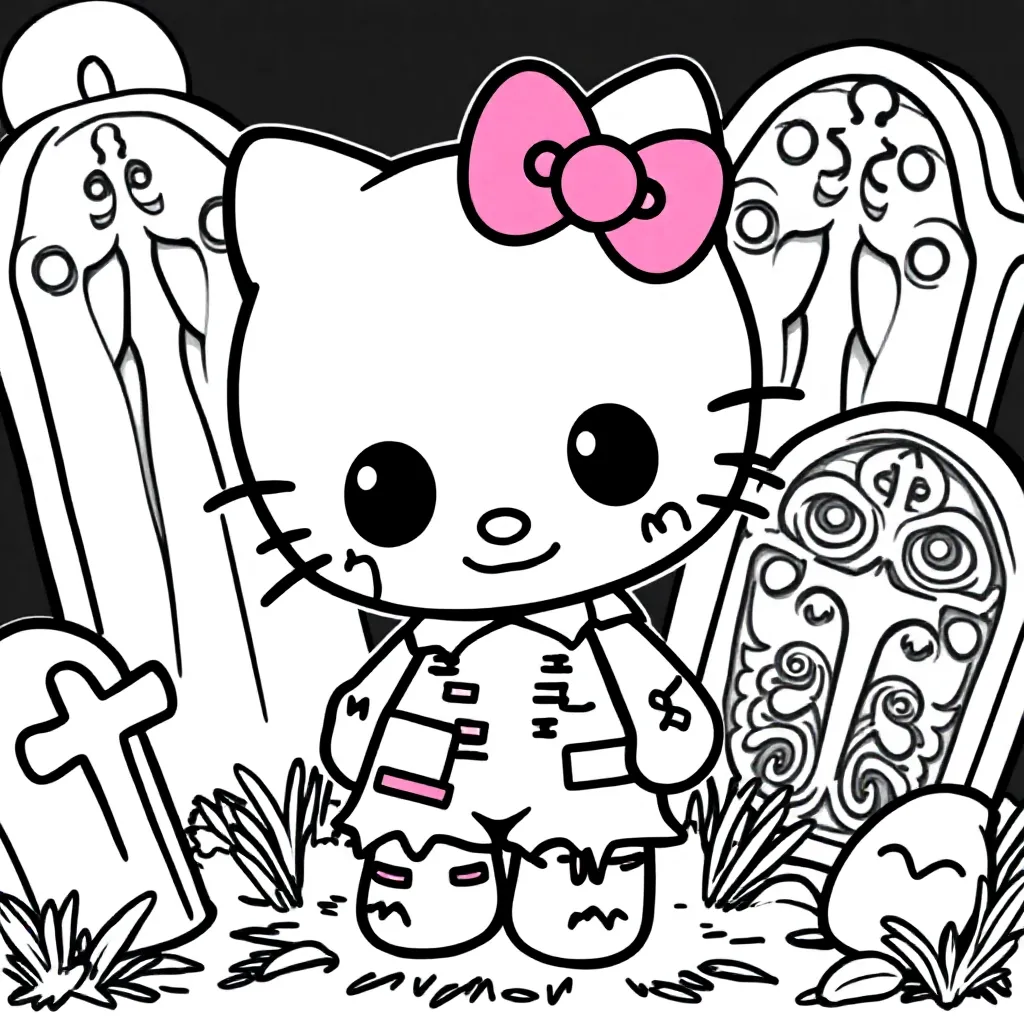 zombie hello kitty kleurplaat voor kinderen