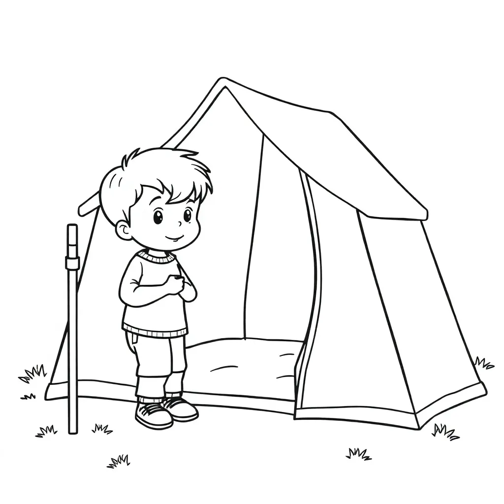Kostenlose Sommer-Camping-Zelt-Natur-Abenteuer-Malvorlage für Kinder