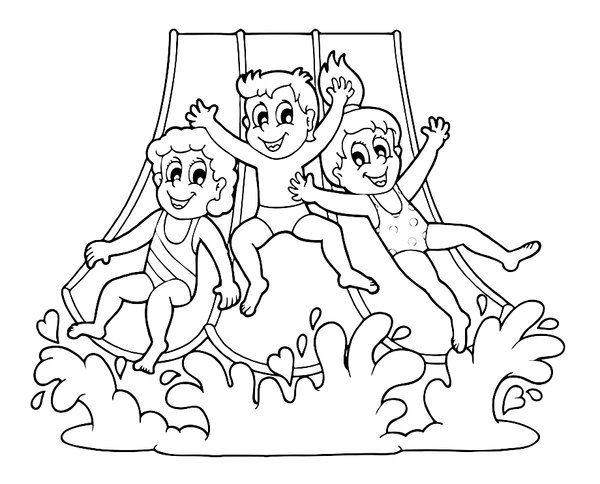 Zomer Kinderen Waterglijbaan coloring page for children