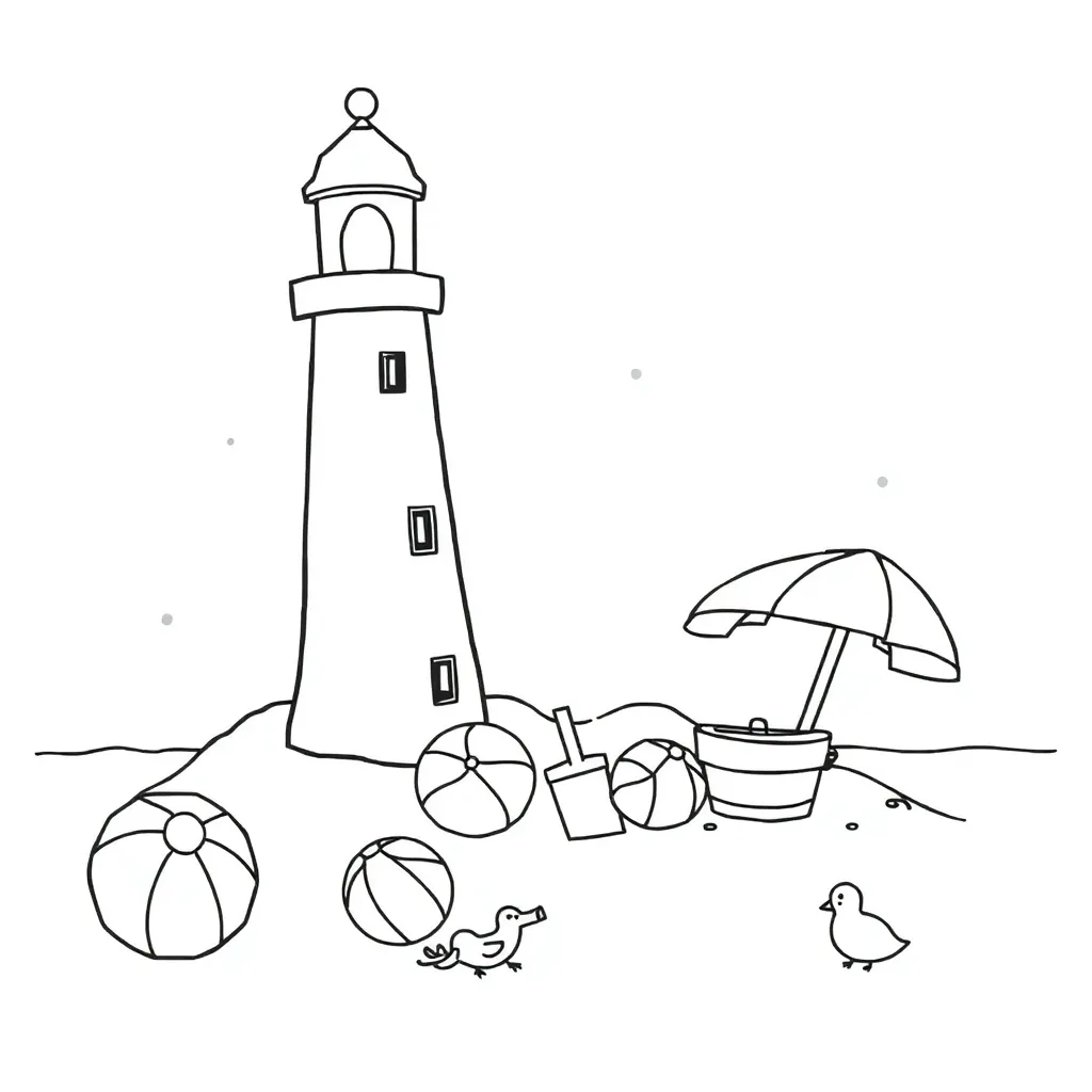 Free Summer Beach Lighthouse Coloring Page for Kids