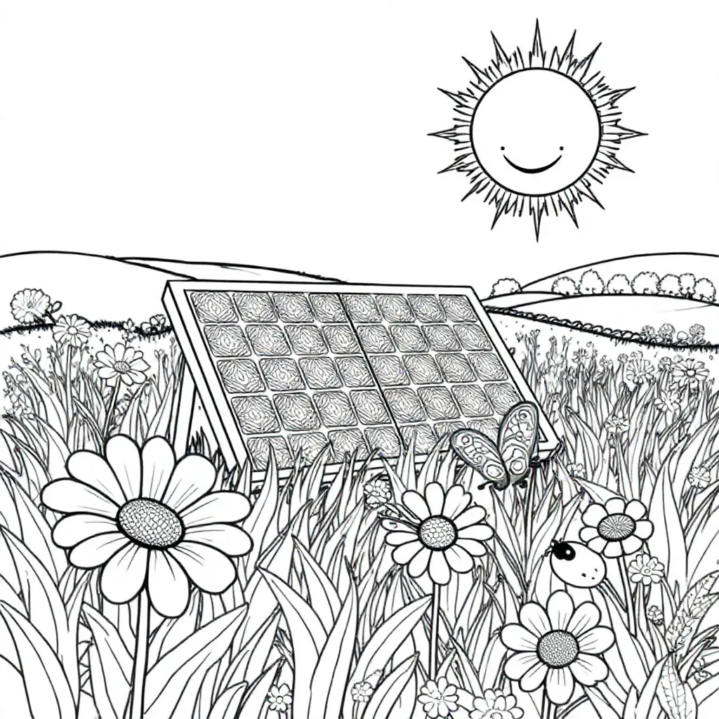 zonnepaneel in het gras coloring page for children