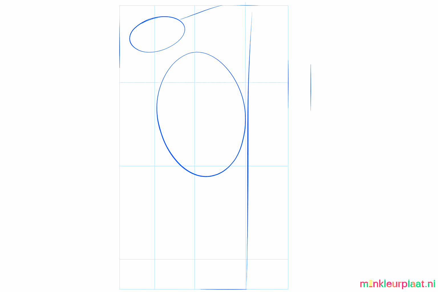 Basisvormen van een specht: een cirkel, een ovaal en een verticale lijn voor de boom.