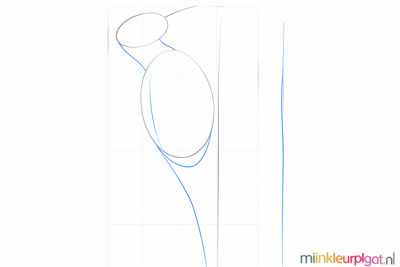 De neklijnen verbinden de kop en het lichaam van de specht op de boomstam.