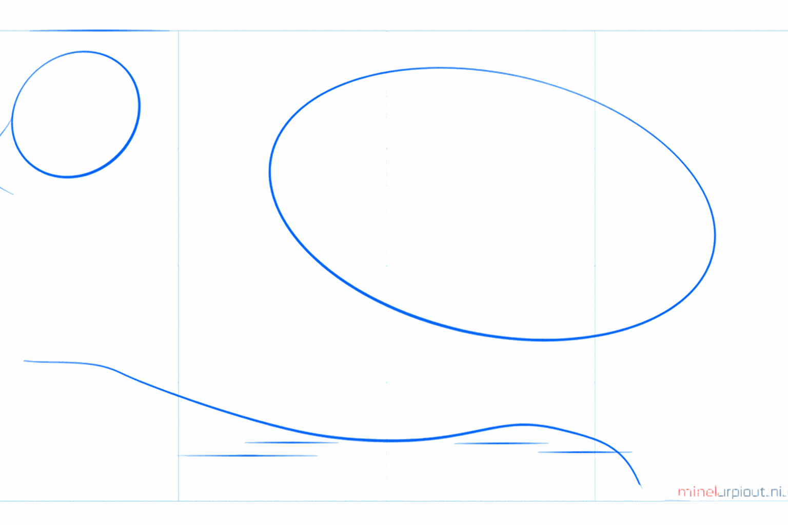 Basisvormen van een veelvraat met twee ovalen en een lijn voor de boom.