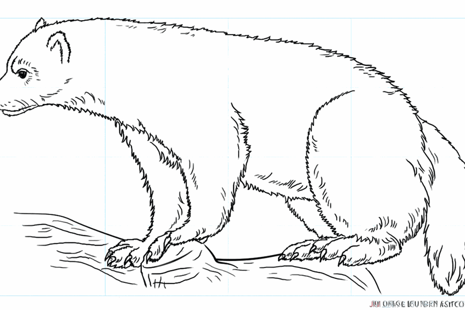 De voltooide tekening van een veelvraat op een boomstam.