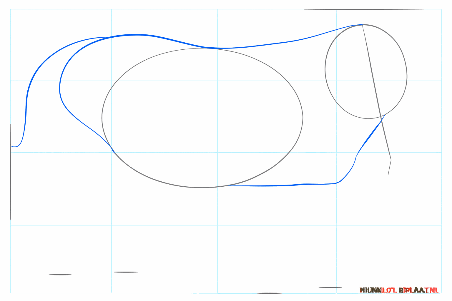 De neklijnen en een gebogen lijn voor de staart verbinden de basisvormen.