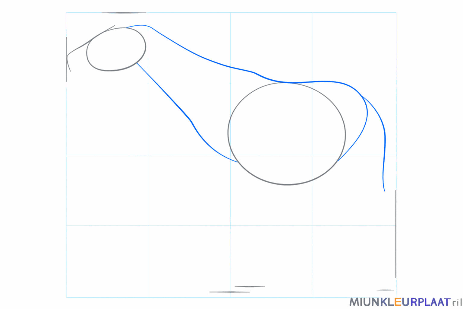 Teken de neklijnen en een hulplijn voor de staart van de okapi.