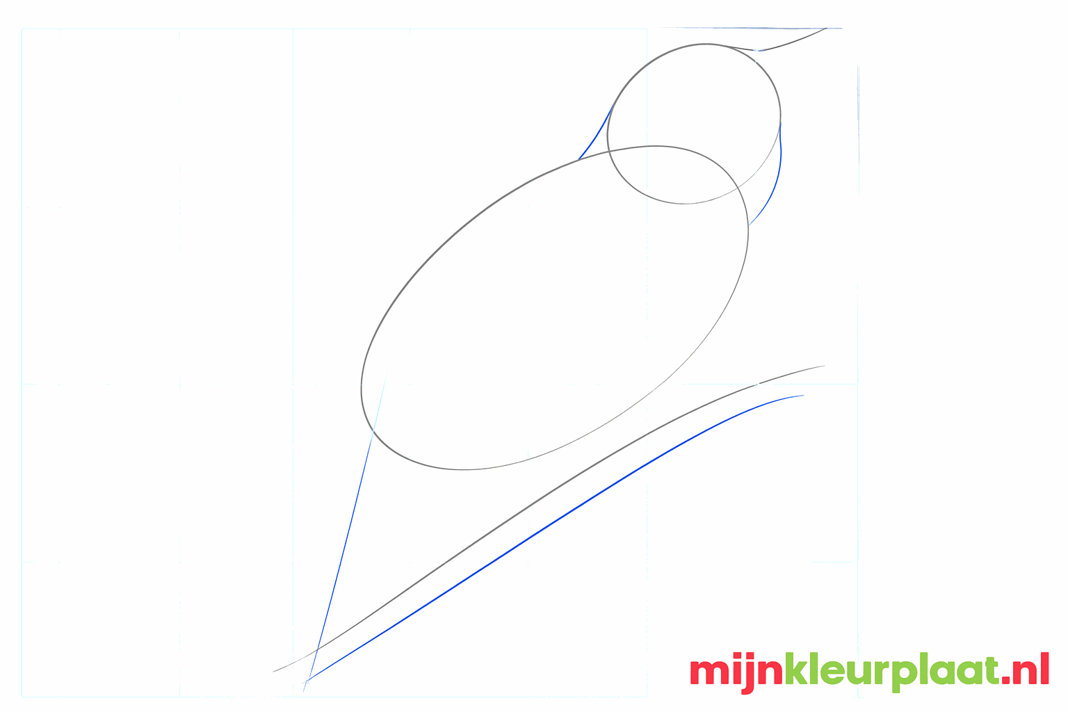 Stap-voor-stap nachtegaal tekenen stap 2: De nek verbinden en een lange staart schetsen.