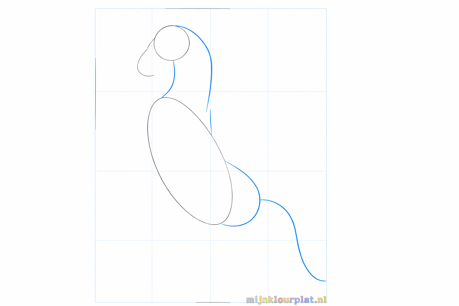 Lijnen die de kop en het lichaam verbinden om de nek van de mustang te vormen.