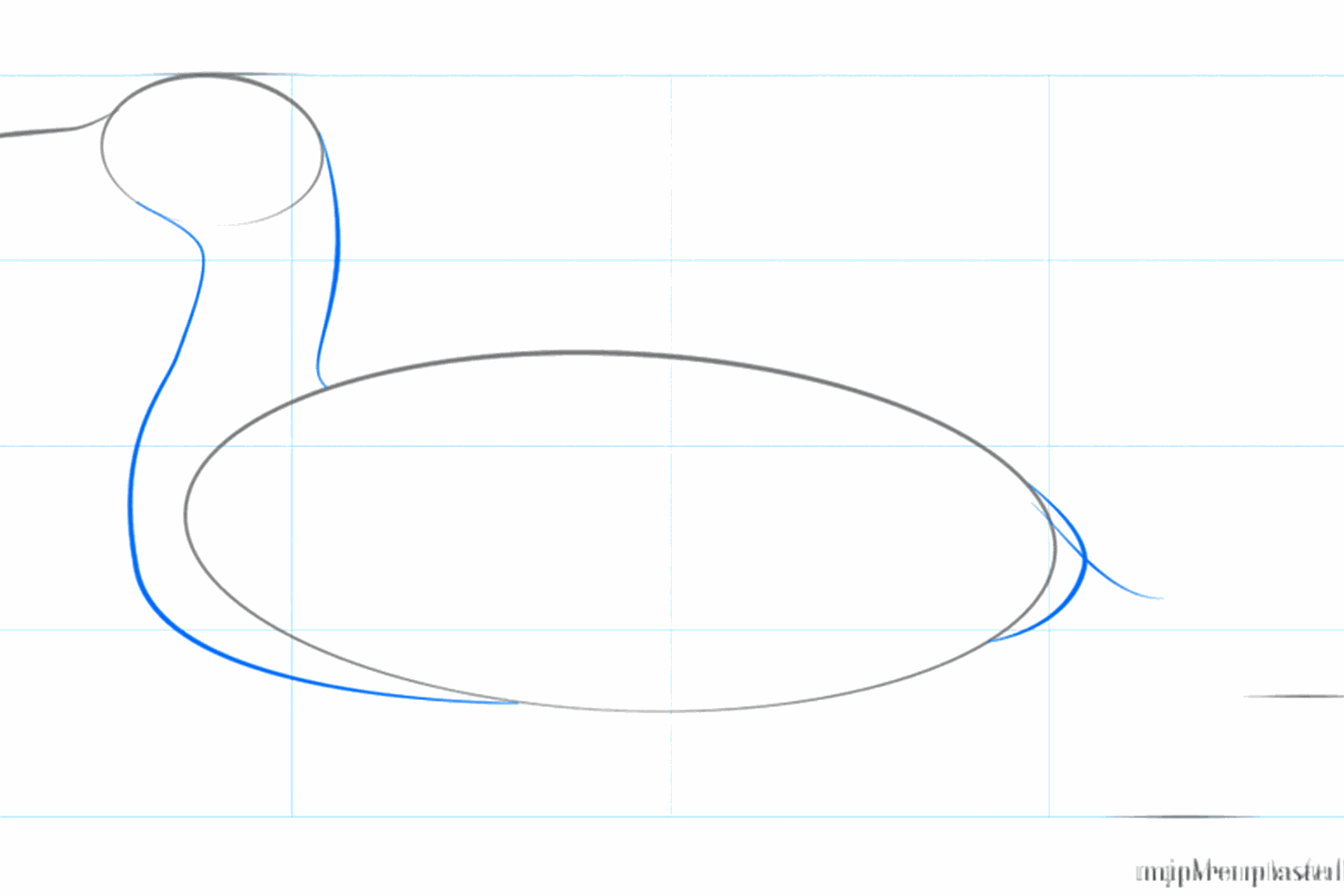 Hulplijnen voor de nek en een rechte lijn voor de snavel van de vogel.