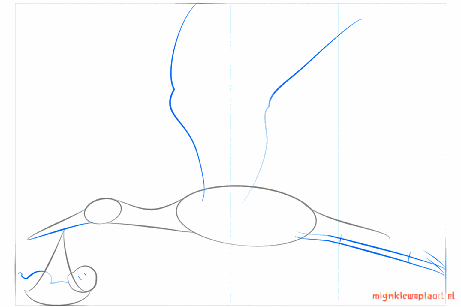 Hulplijnen voor de snavel, vleugels en de kleine babybeentjes.