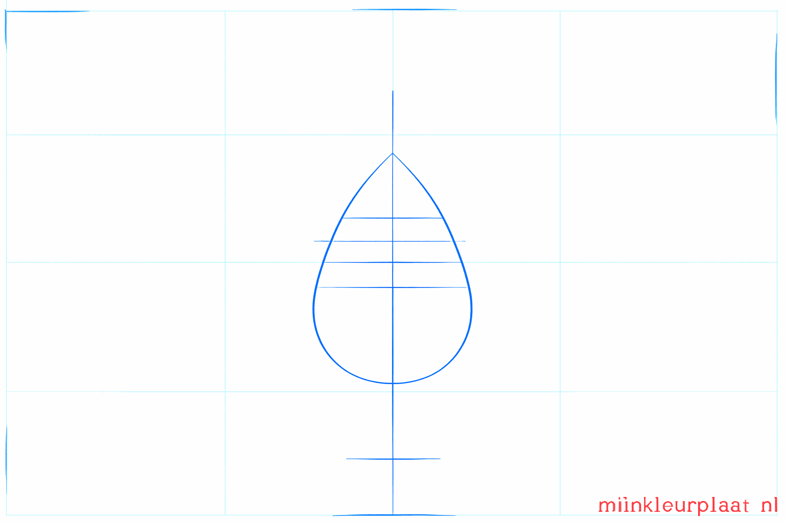 Een grote liggende ovaal getekend met potlood op een wit vel.