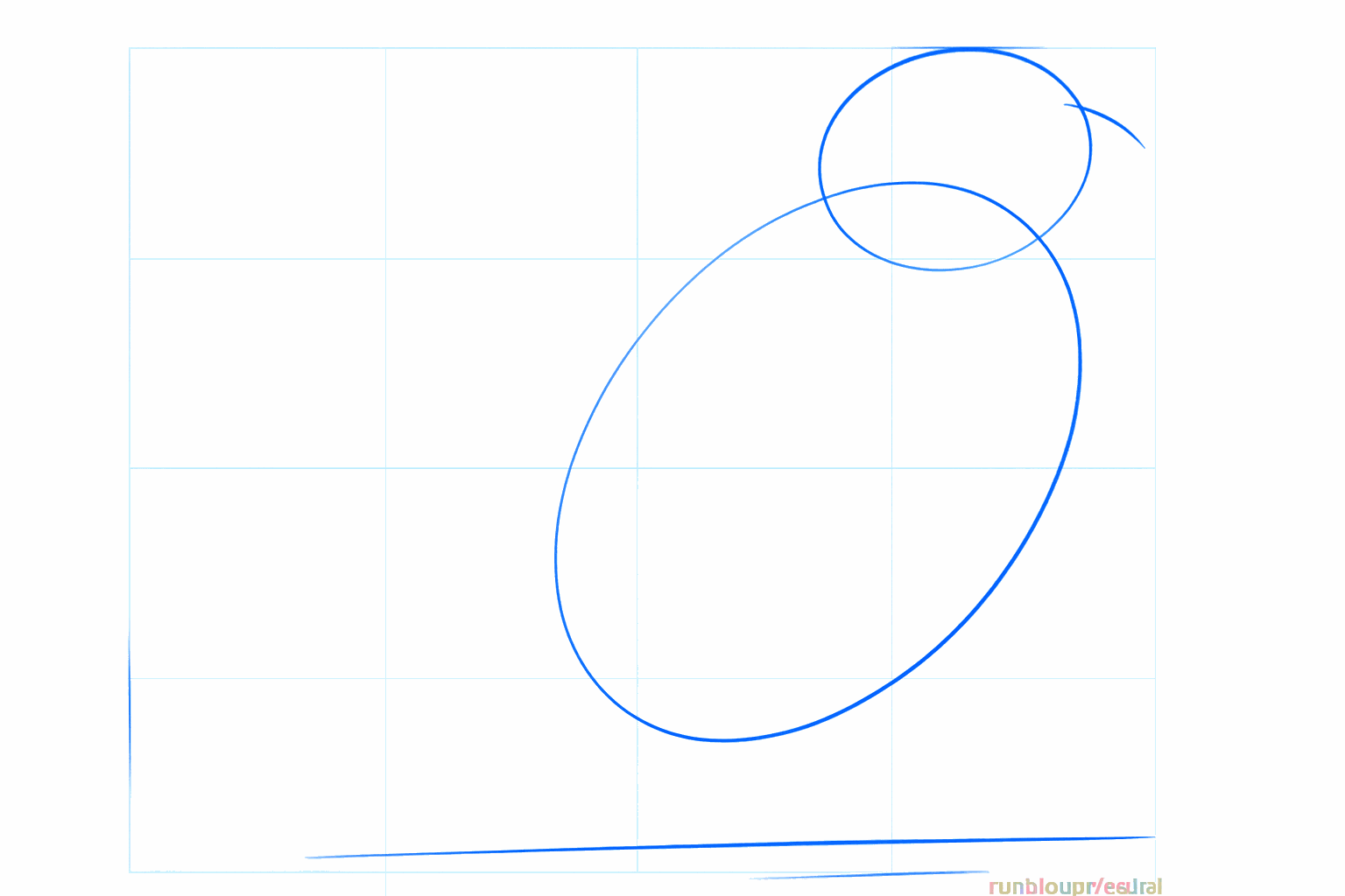 Teken twee cirkels voor de kop en het lijf van de mus met een lijn voor de tak.