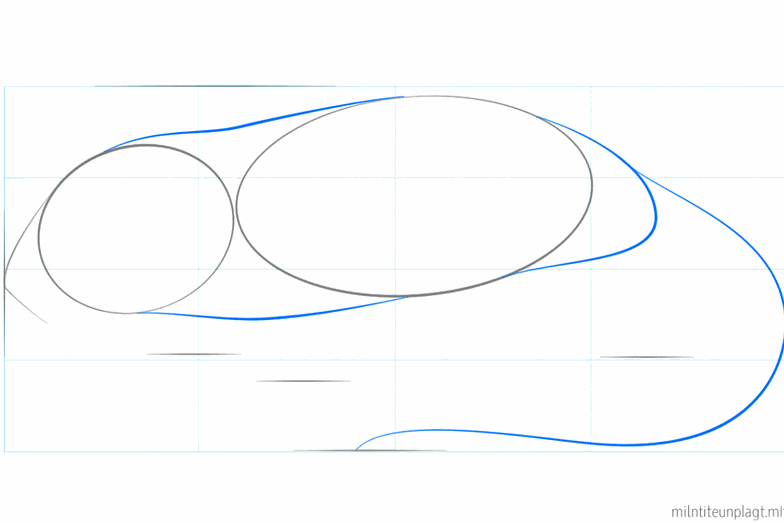 Lijnen die de kop en het lijf verbinden met een lange staartlijn.