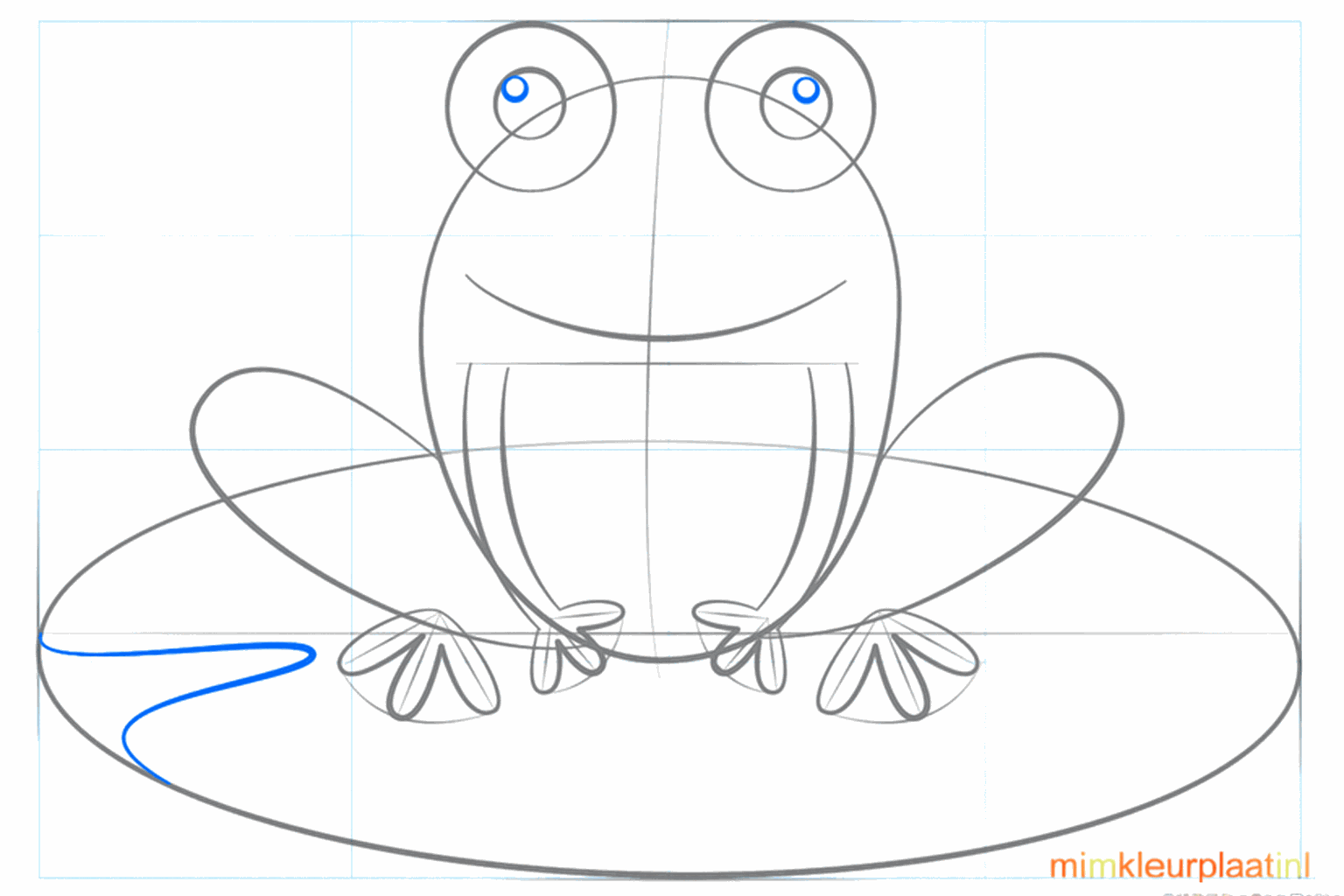 Lange kikkertenen met kleine bolletjes aan de uiteinden getekend.