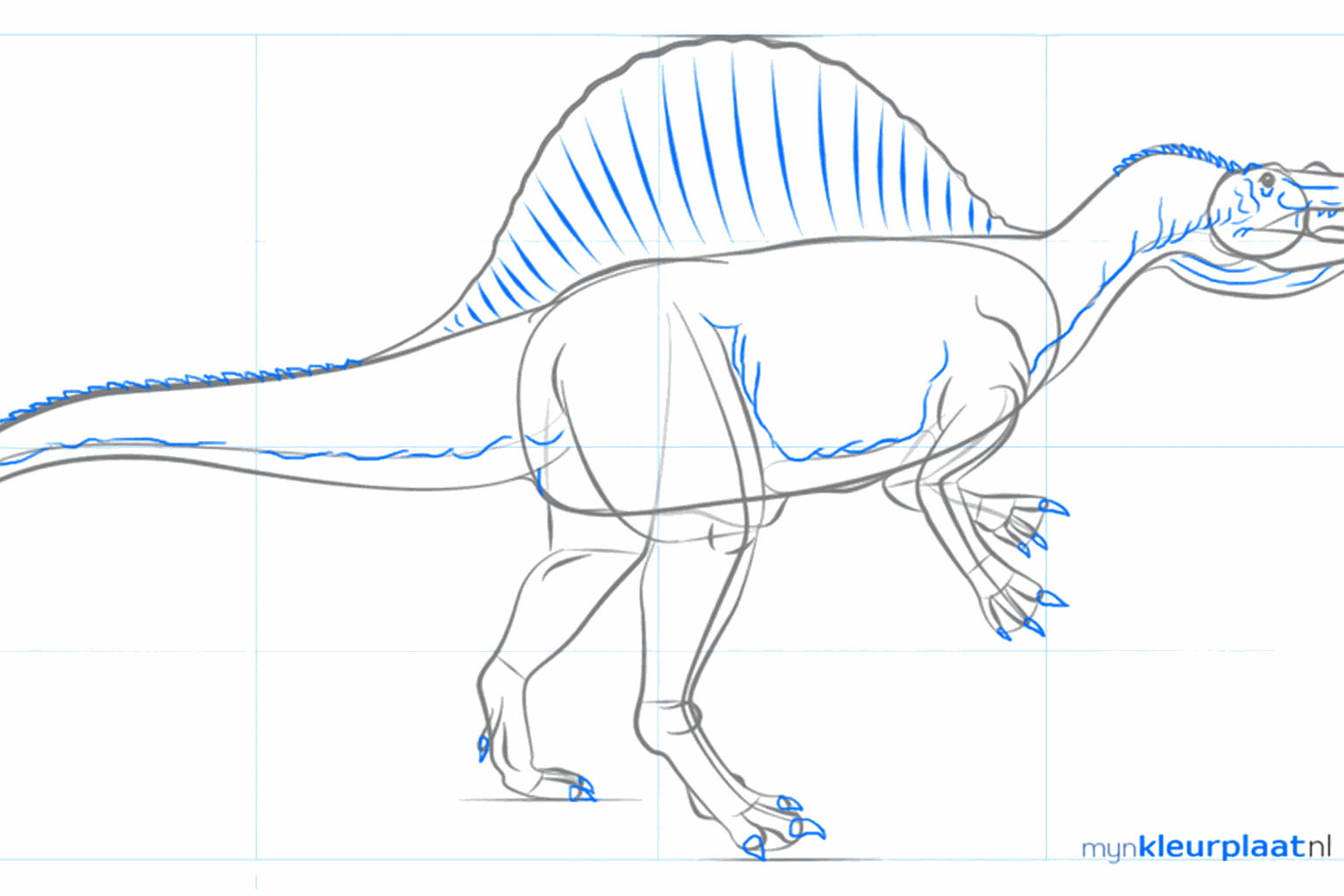 Scherpe nagels aan de poten en kleine details op de neus van de dinosaurus.