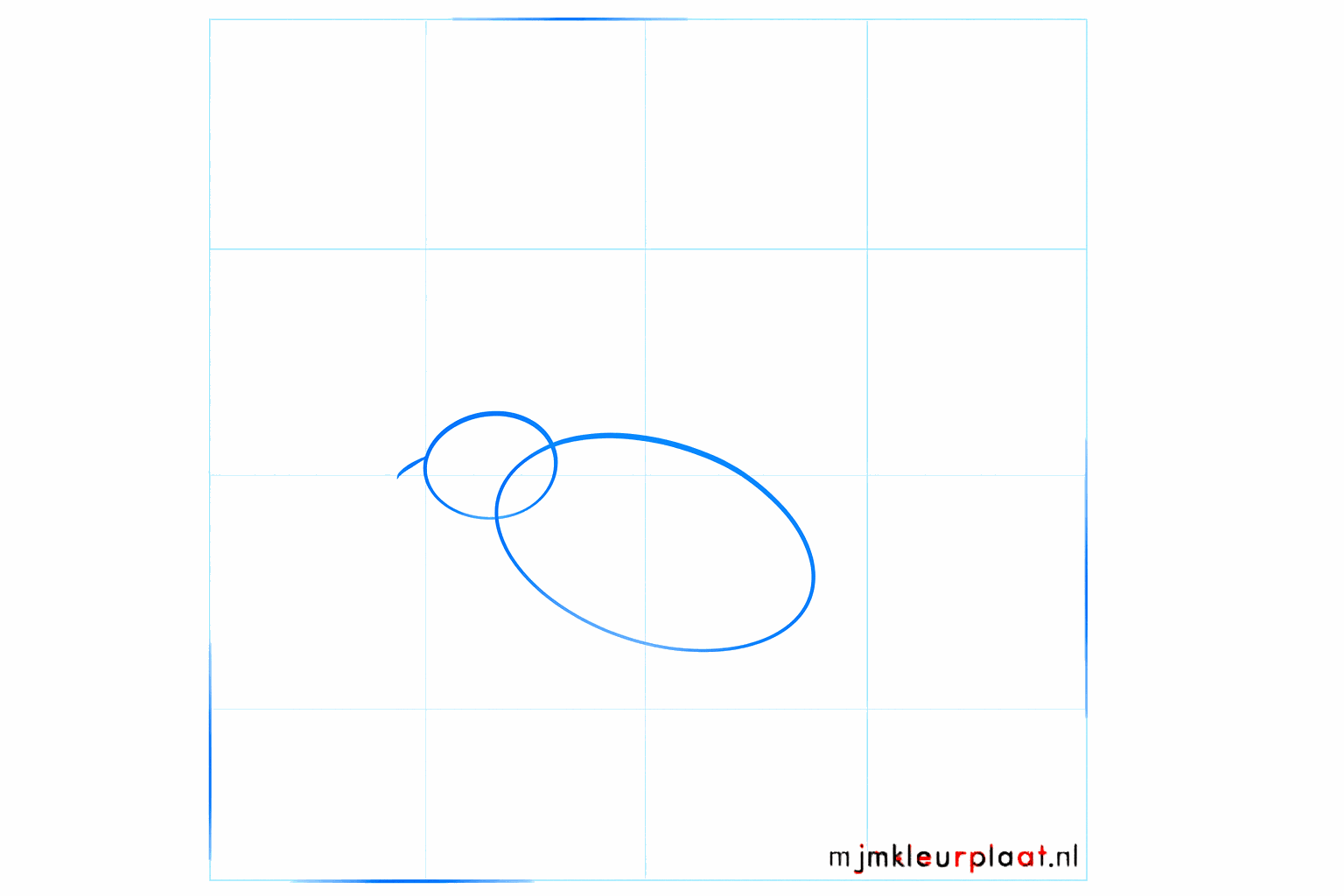 Basisvormen van een meesje: een kleine cirkel en een schuine ovaal.