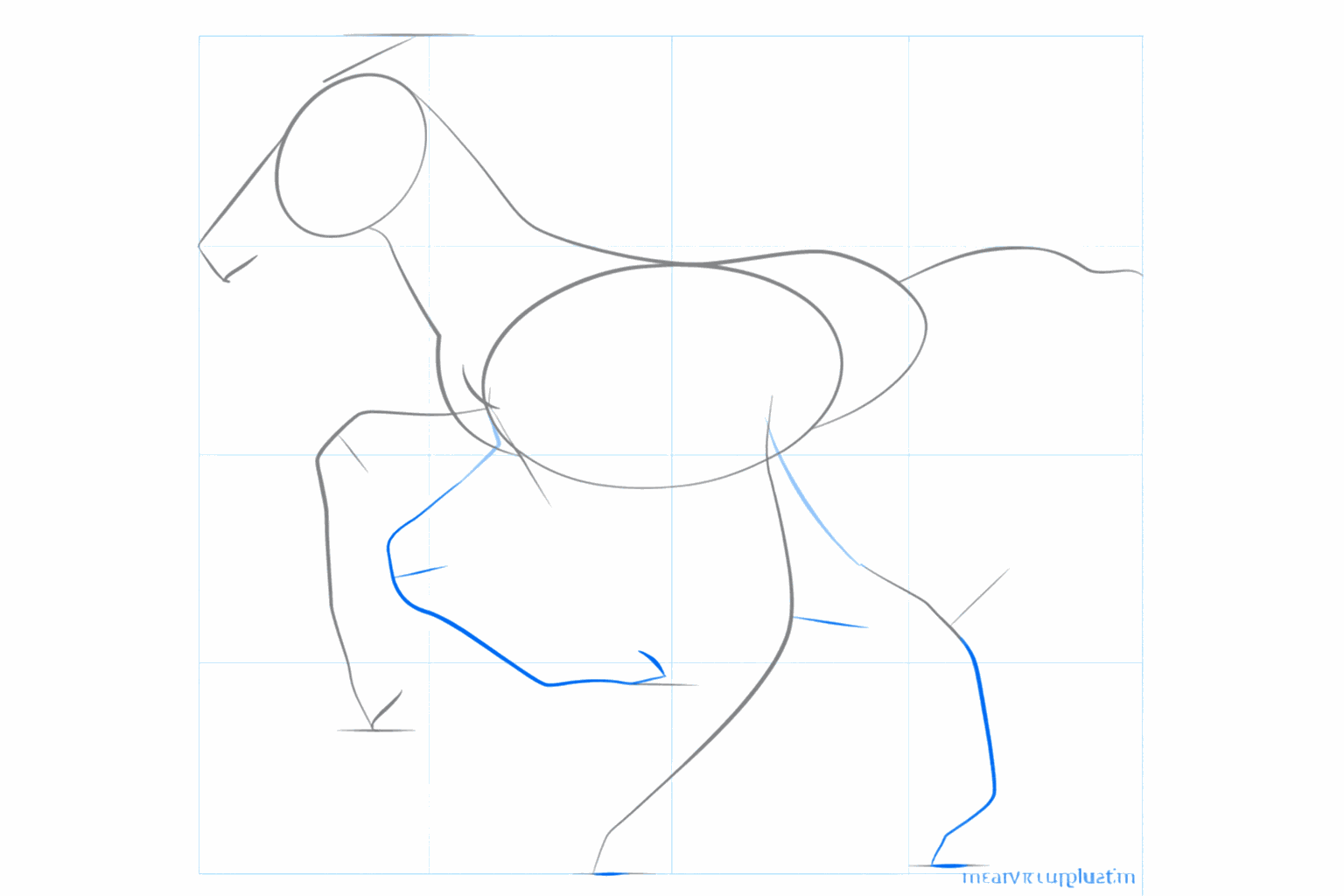 Lijnen voor de vier benen en kleine oortjes bovenop het hoofd.