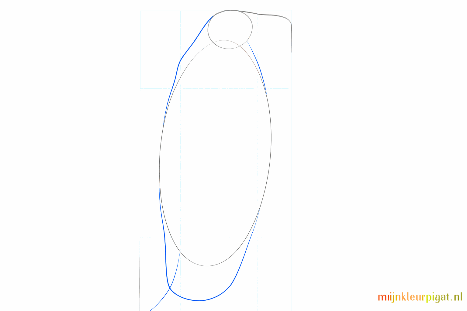 Hulplijnen voor de nek en een schuine lijn voor de snavel van de pinguïn.