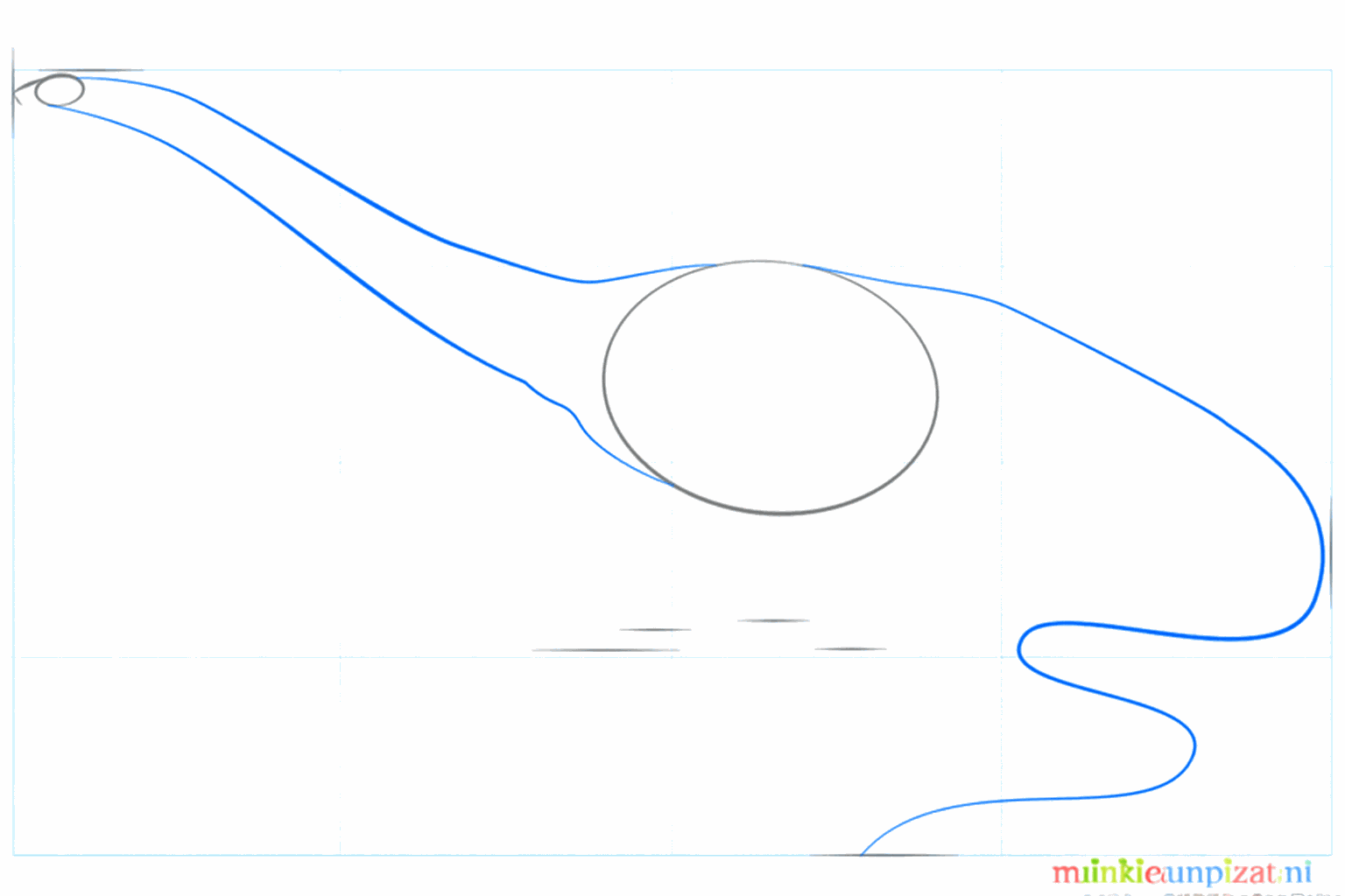 Lange lijnen verbinden de kop met het lichaam en vormen het begin van de staart.