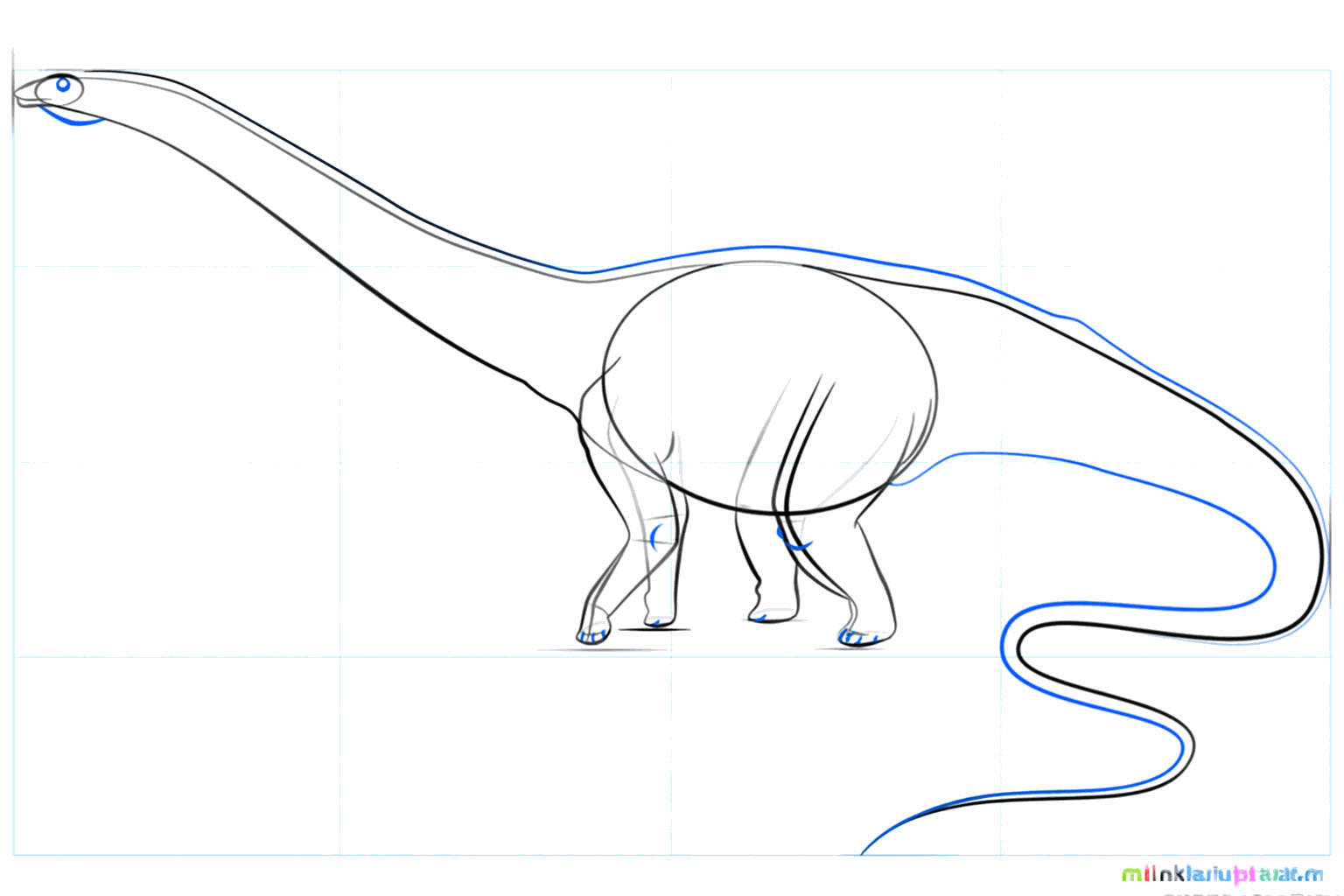 Oogje in de kop en een dikke staart toevoegen aan de Diplodocus.