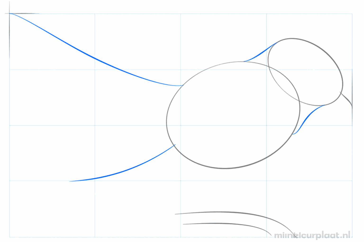 De nek van de vogel en een tak worden toegevoegd aan de schets.
