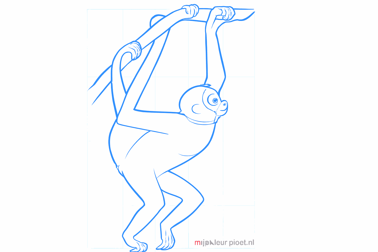 Het gezichtje van de slingeraap tekenen met ogen en een mond.