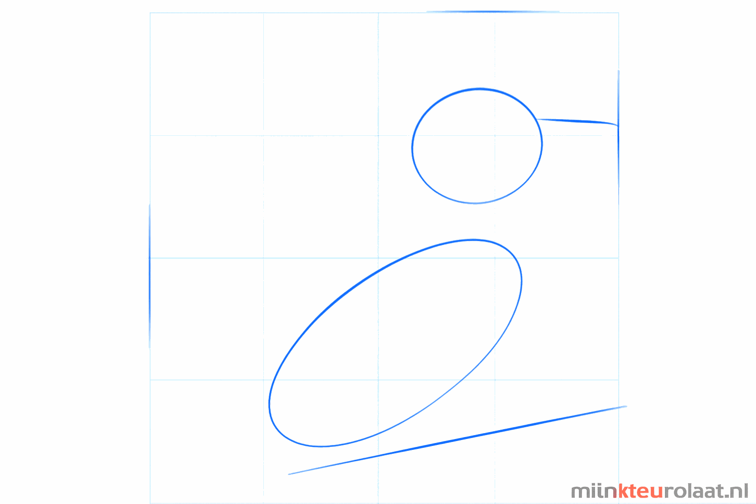 Teken een cirkel en een ovaal voor de basis van de ijsvogel op een tak.