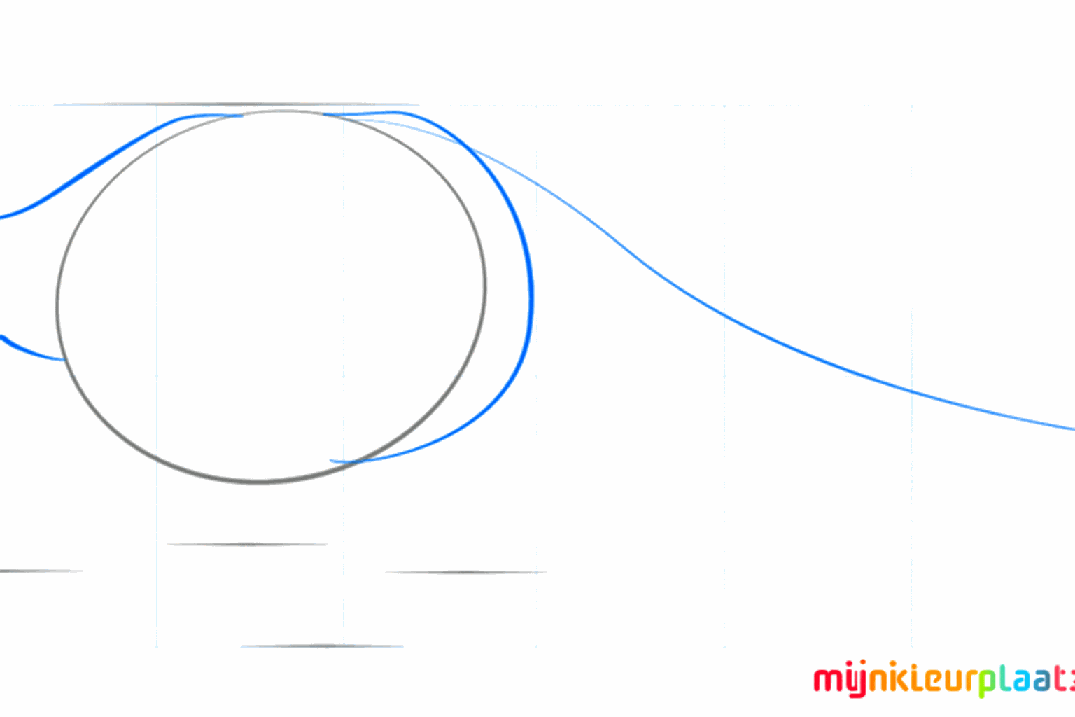 Hulplijnen voor de nek en een lange gebogen lijn voor de staart van de dino.