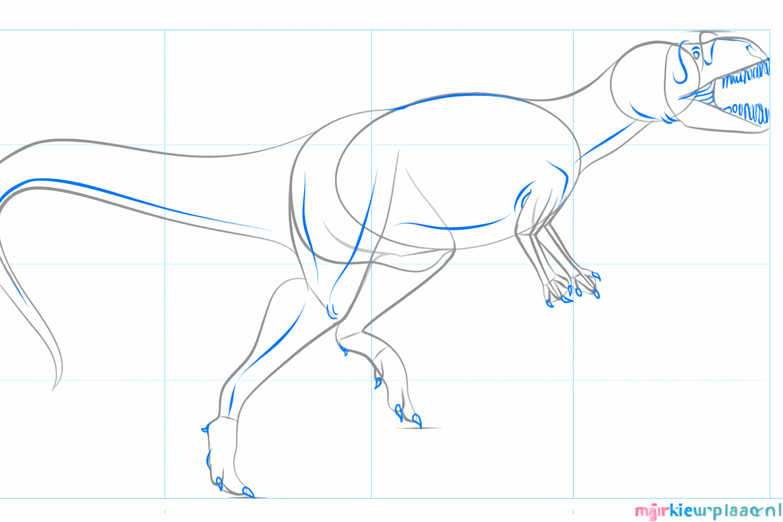 Details van de tenen en de korte armen van de Allosaurus.