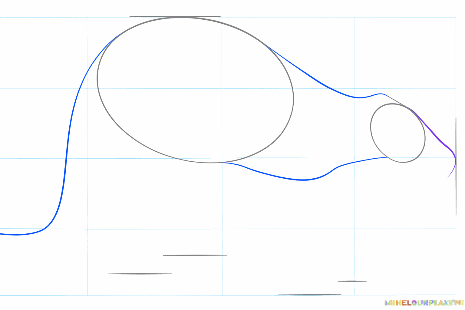 De neklijnen en een lange gebogen lijn voor de staart van het aardvarken.