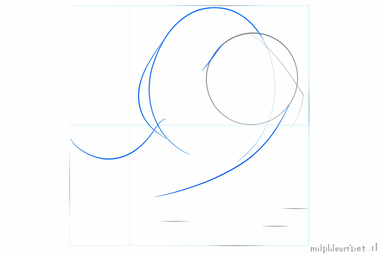 Een grote cirkel verbonden aan het hoofd met een korte lijn voor de staart.