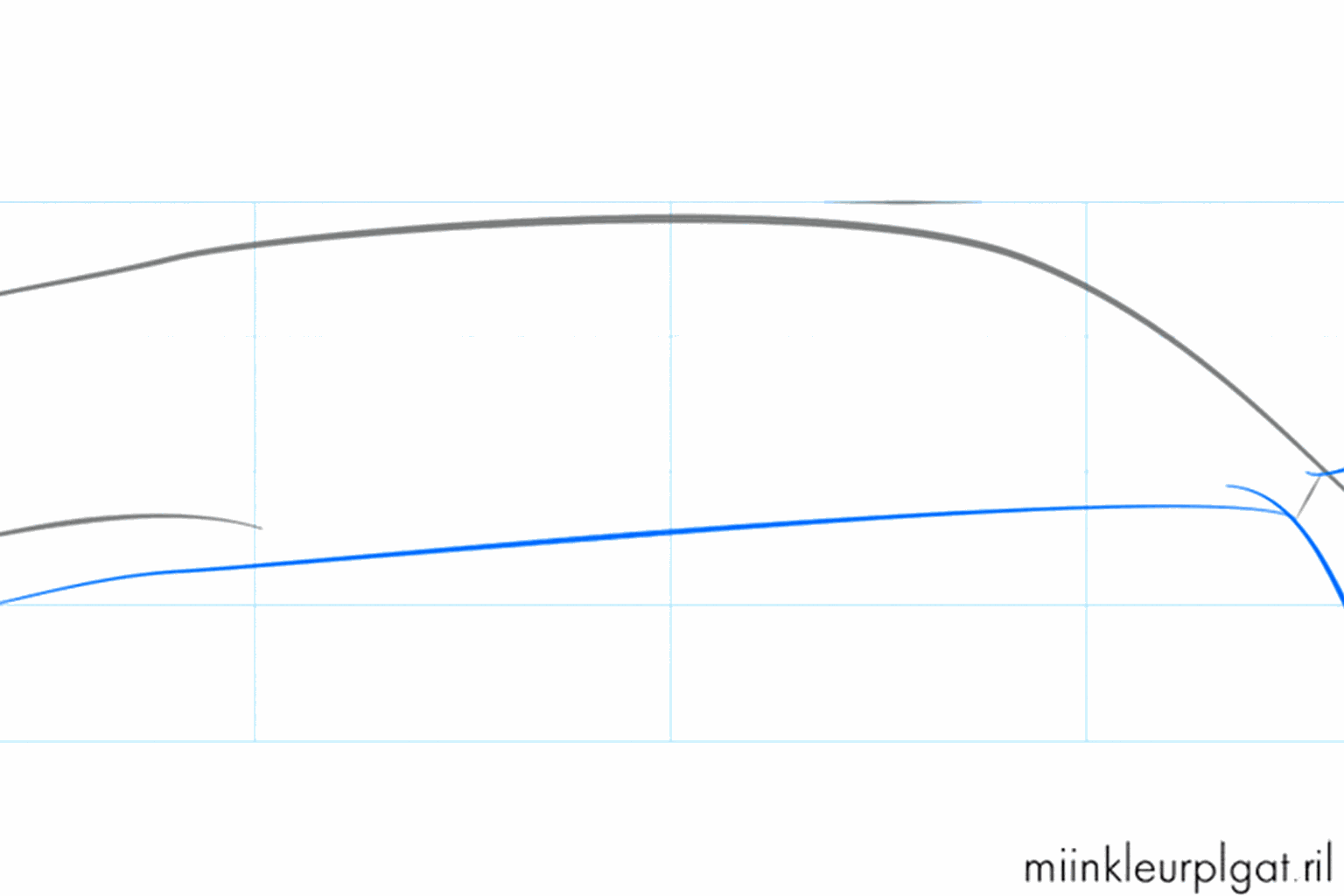 Een grote gebogen vorm die het dikke lichaam en de smalle staartwortel vormt.