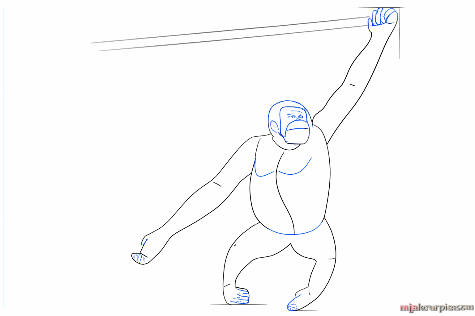 Details van de handen, voeten en oren van de orang-oetan.