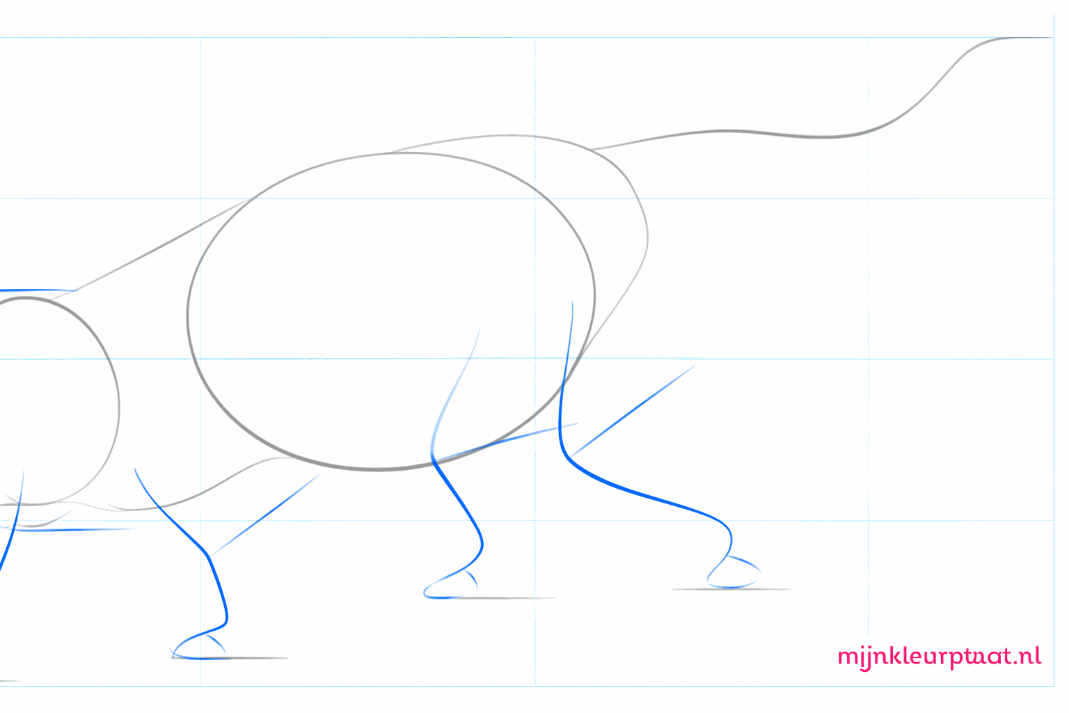 Kleine hulplijnen voor de positie van de ogen, oren en poten.