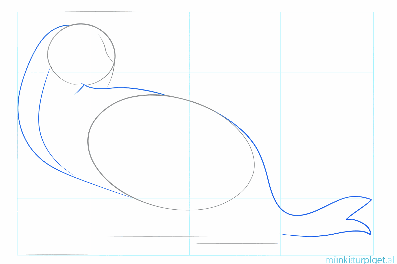 Lijnen die de kop en het lichaam verbinden met een staartlijn.