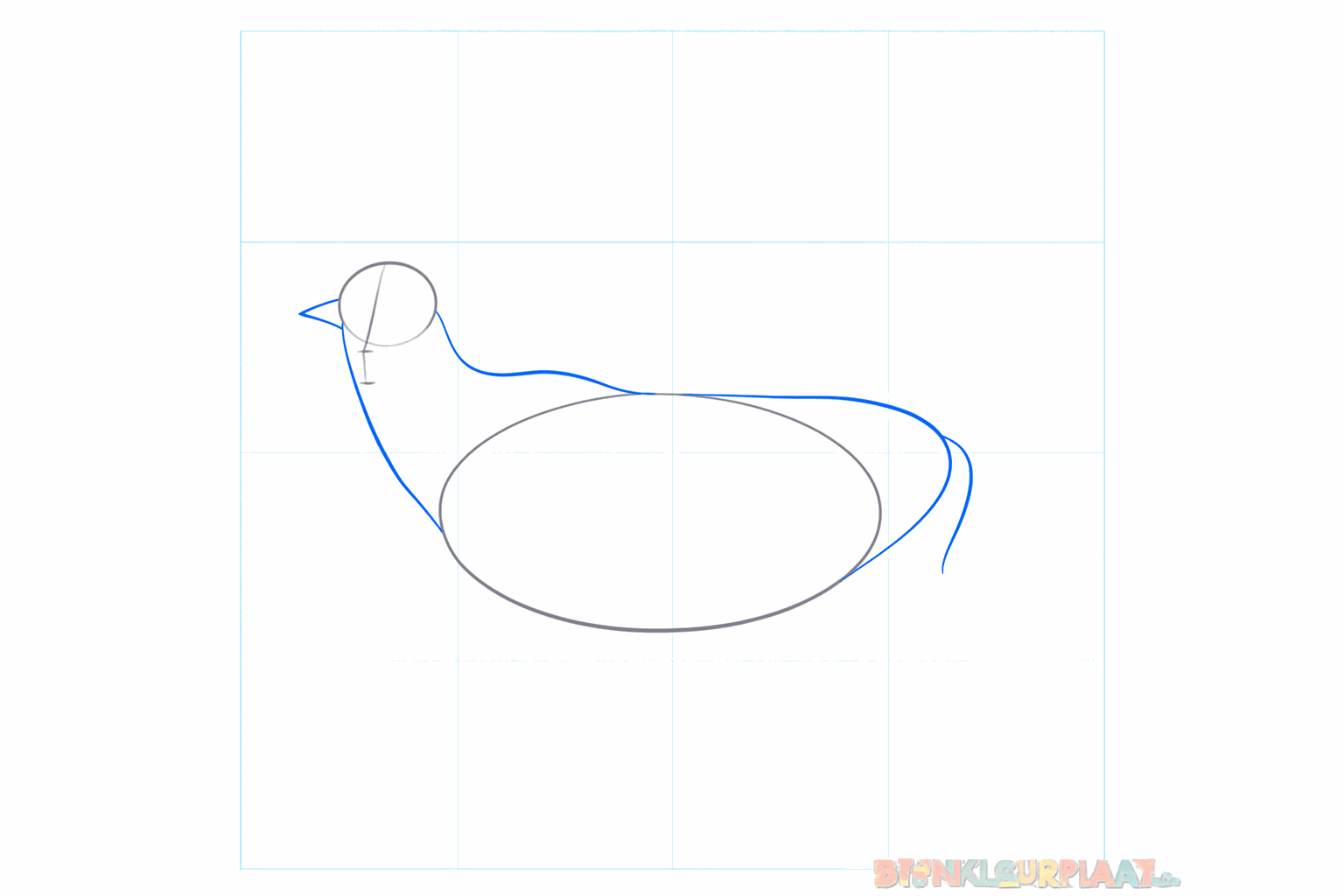 Stap-voor-stap tekenen: De nek en de staart verbinden de basisvormen van het hert.