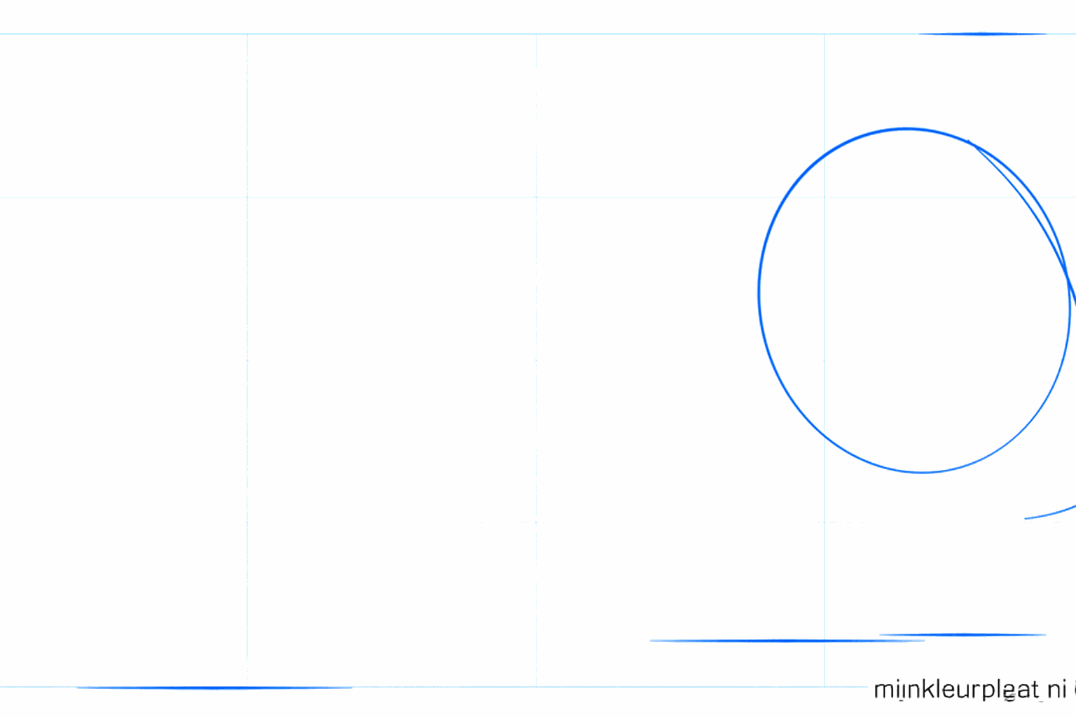 Teken een schuin ovaal met een verticale hulplijn voor het hoofd van de muis.