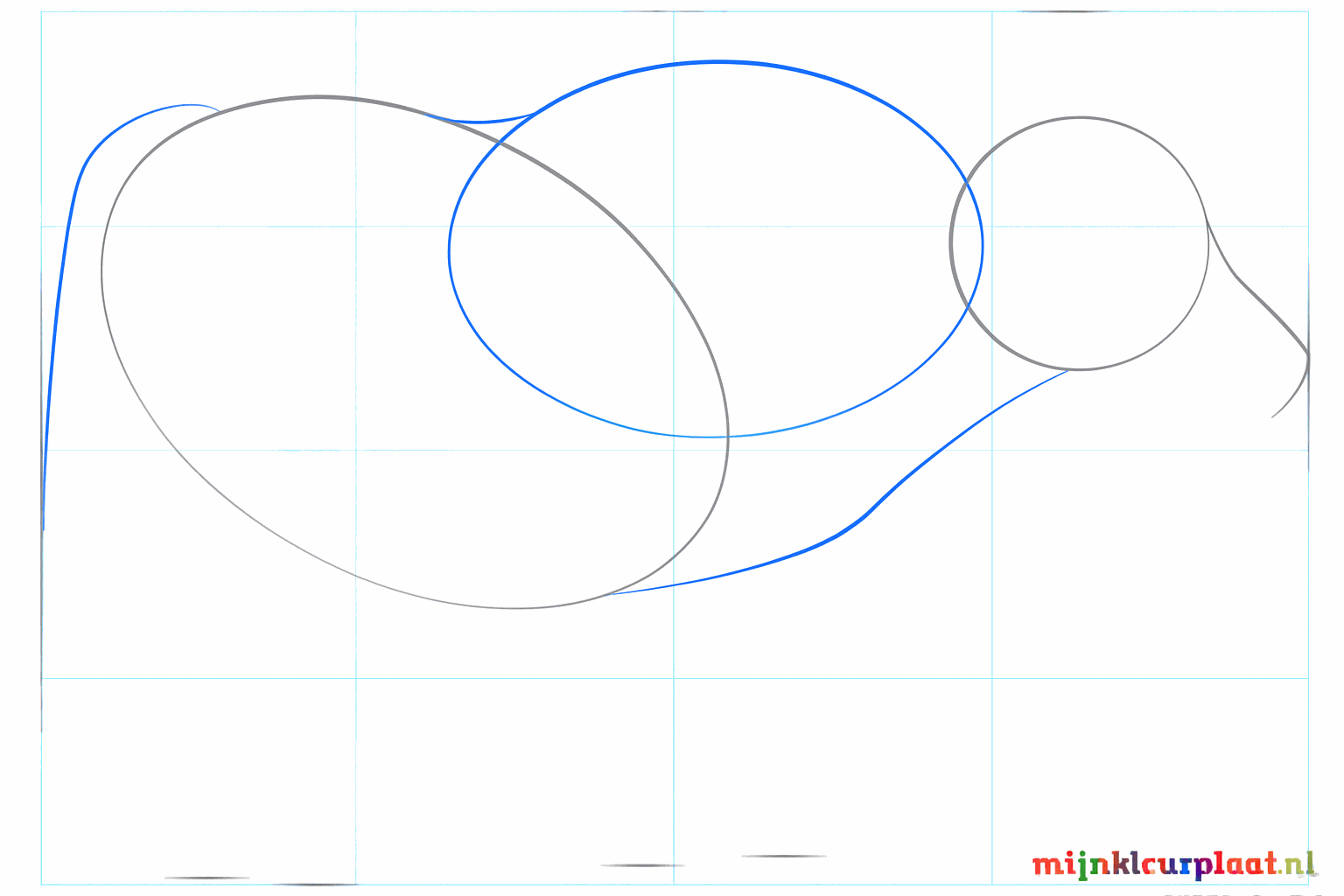Lijnen die de nek vormen en een lange gebogen lijn voor de staart.