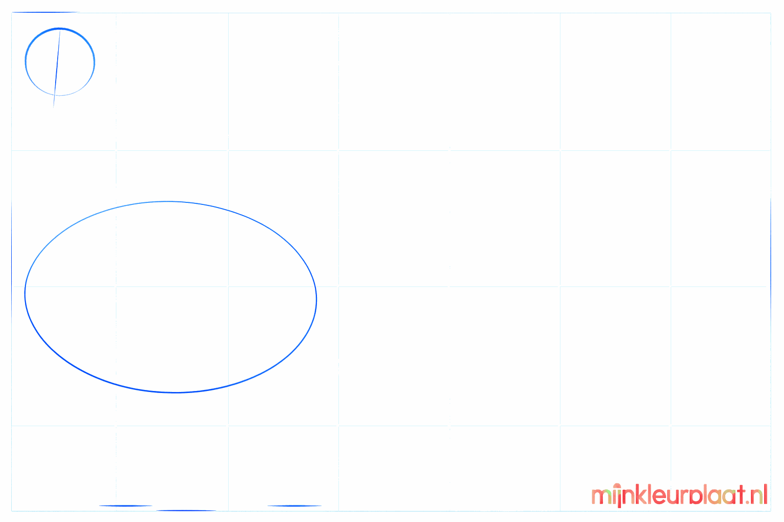Tekenles alpaca stap 1: Een kleine cirkel en een grote ovaal als basis.