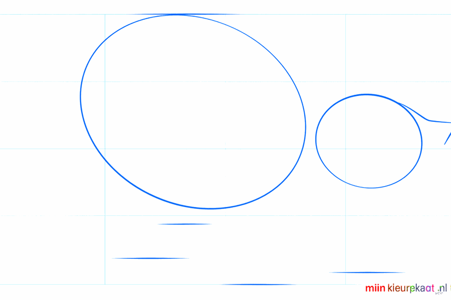 Tekening van een cirkel en een groot ovaal als basis voor een wasbeer.