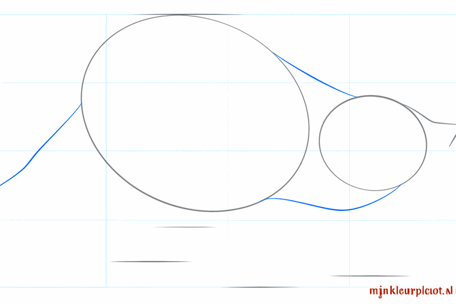 Basisvormen van een wasbeer met verbindingslijnen voor de nek en een gebogen staartlijn.