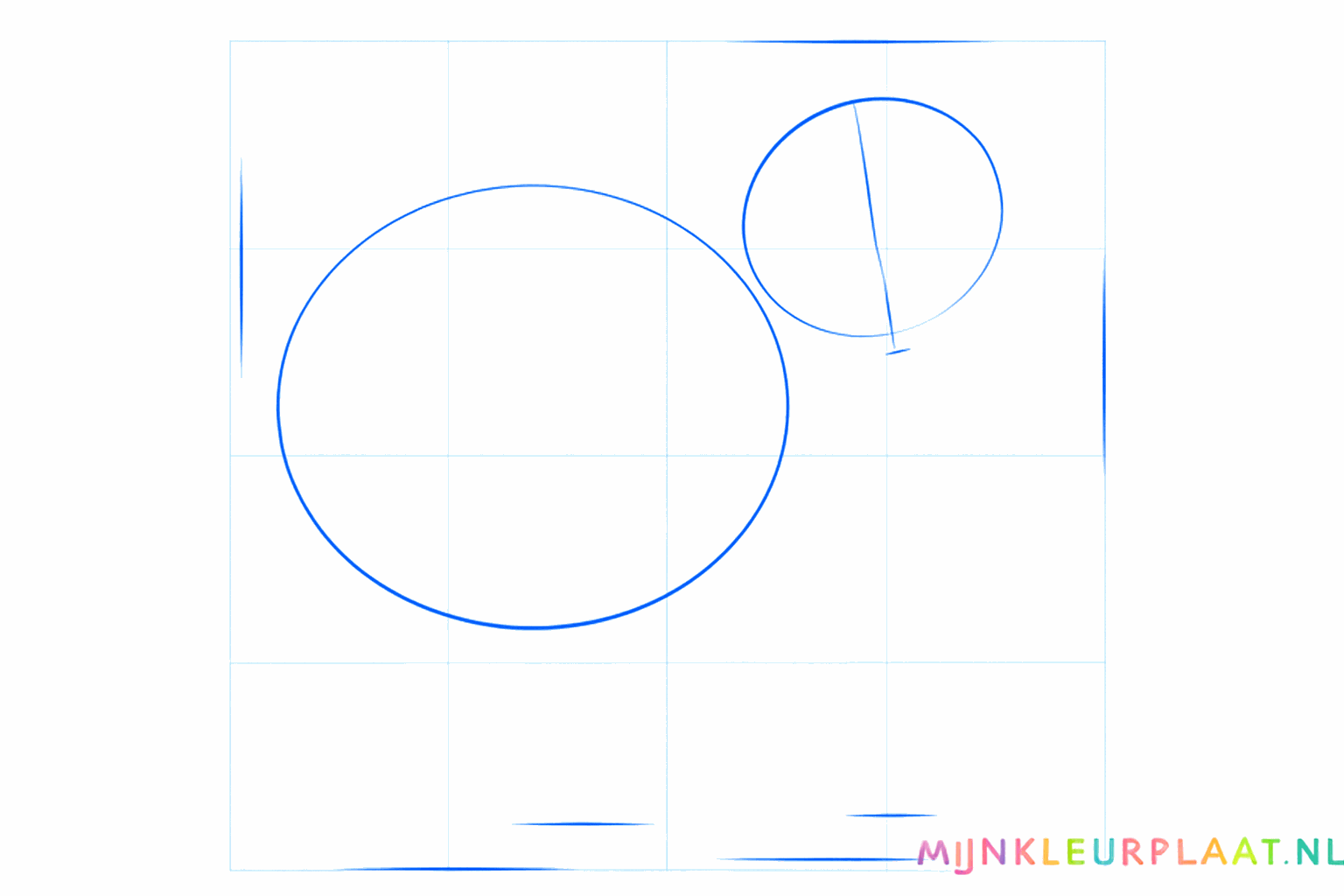 Basisvormen van een cirkel en ovaal voor de kop en het lichaam van de hond.