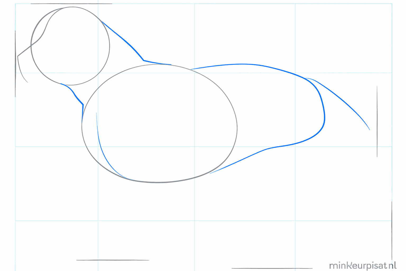 Lijnen die de kop en het lichaam van de hond met elkaar verbinden.