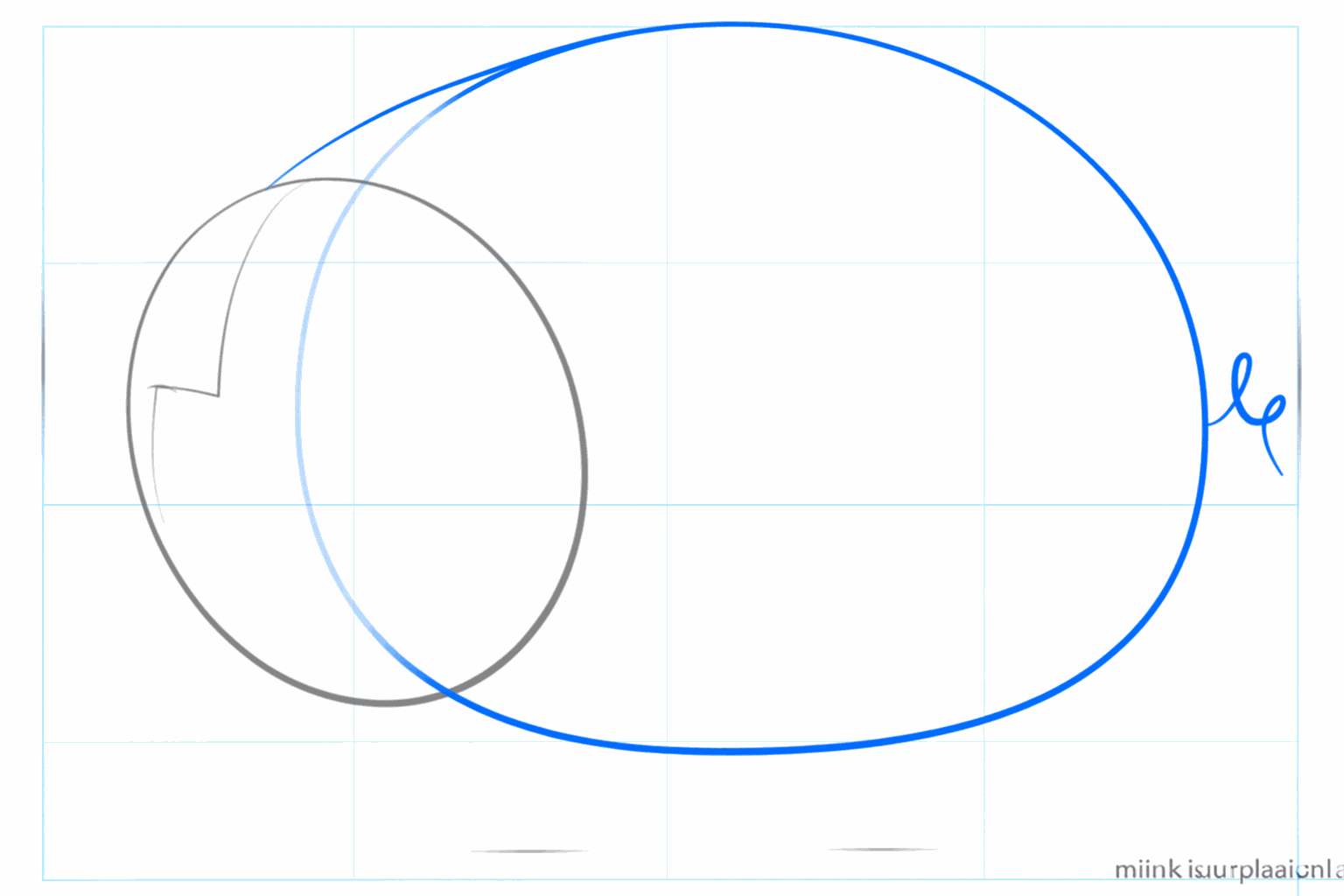 Een grote cirkel verbonden aan het hoofd voor het lichaam van het varken.