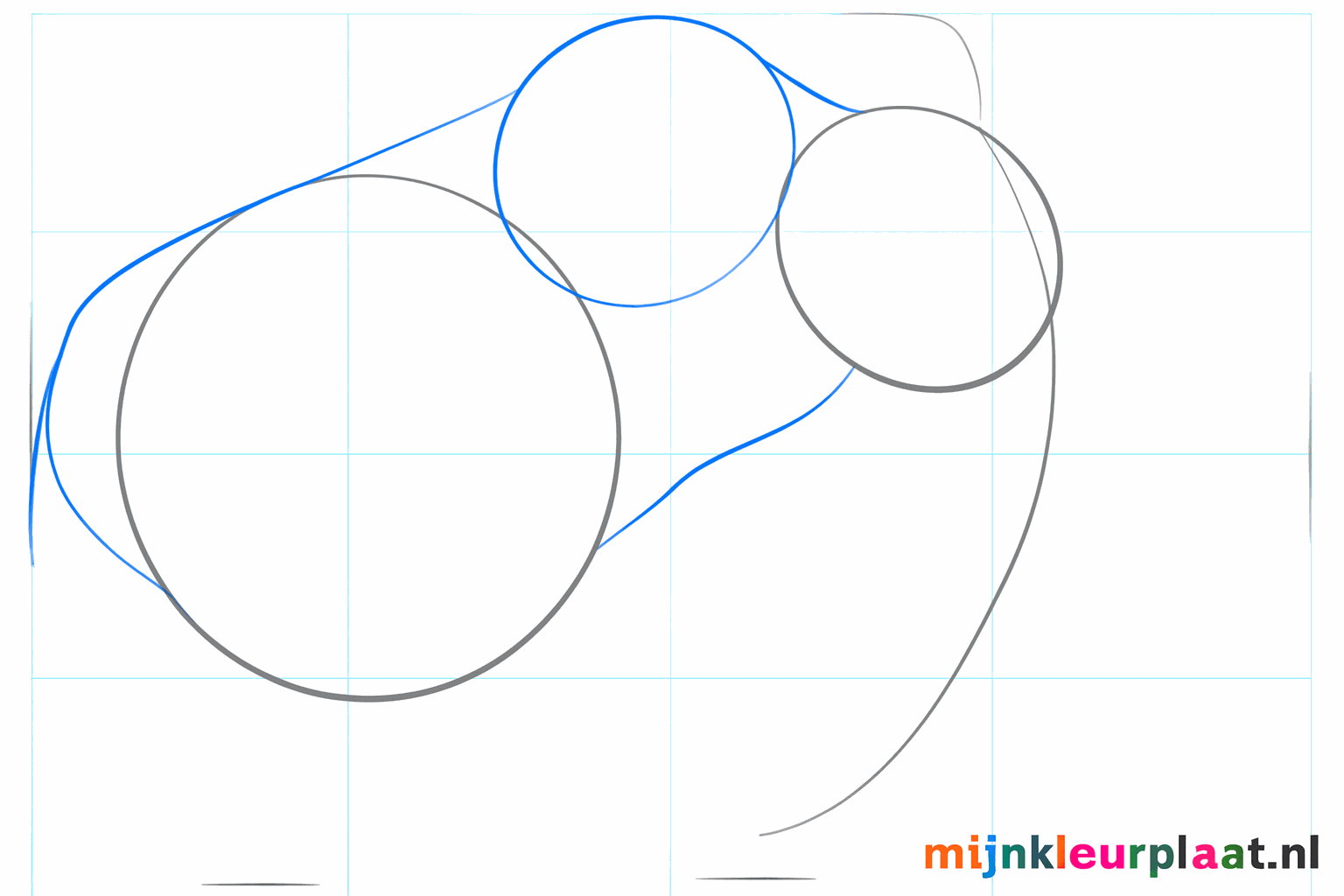 De omtrek van de rug, nek en een klein lijntje voor de staart.